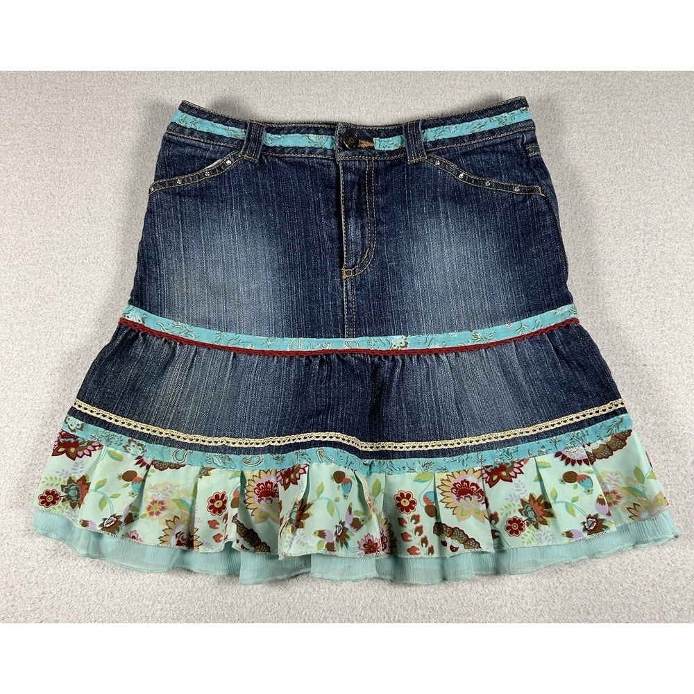 Mary-Kate and Ashley Denim Skirt Girls Size 8 Ruffle Floral VTG Y2K